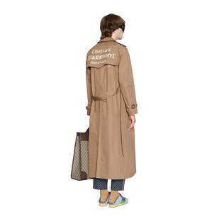 Gabardine trench coat with Chateau Marmont print