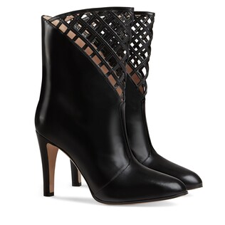 Cutout leather ankle boot