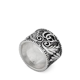 Men S Silver Jewelry Gucci Ring With Double G And Leaf Motif