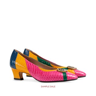 Snakeskin pump with crystal Double G