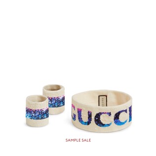 Sequin Gucci headband and wrist cuffs