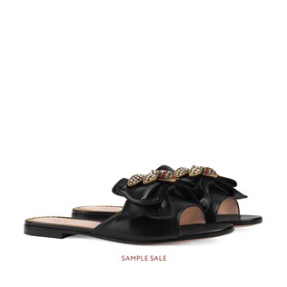 Leather slide with bow