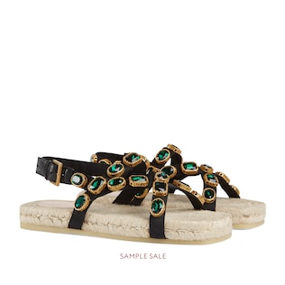 Grosgrain espadrille sandal with crystals