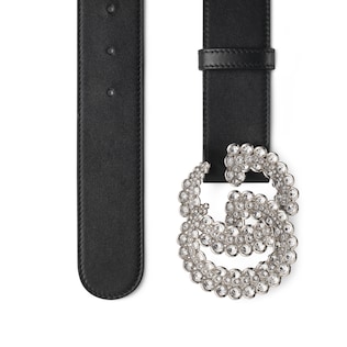 Leather belt with Double G buckle