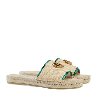 Online Exclusive chevron raffia espadrille slide with Double G