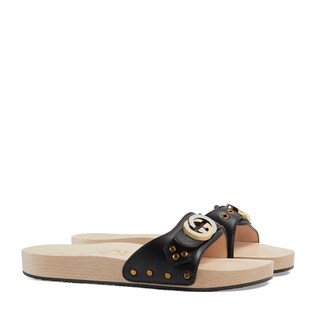 Leather slide sandal with Interlocking G