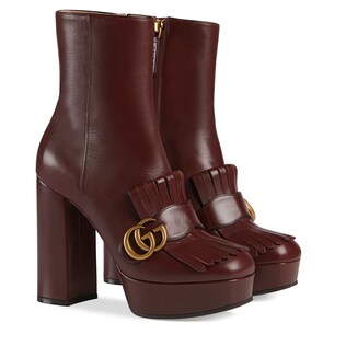 Leather platform ankle boot with fringe