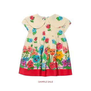 Baby silk dress with smiling flowers print