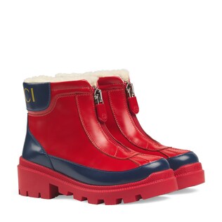 Children's leather boot with faux fur lining