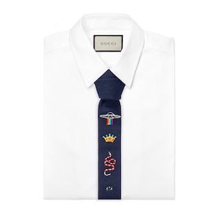 Children's embroidered wool knit tie