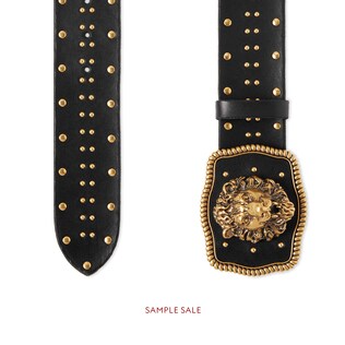 Leather belt with lion head buckle