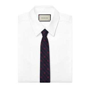 Interlocking G stripe silk tie