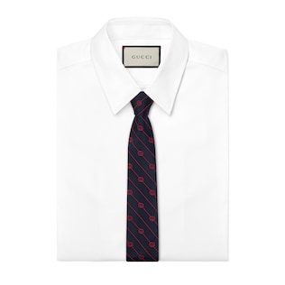 Interlocking G stripe silk tie