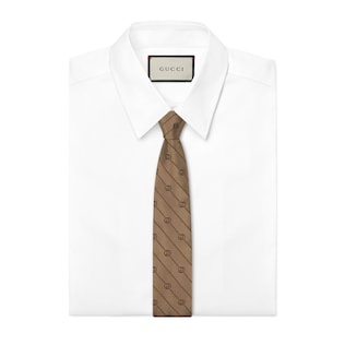 Interlocking G stripe silk tie