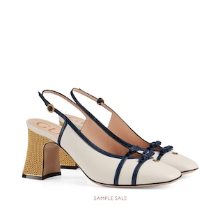 Leather mid-heel slingback pump