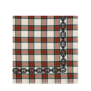 Check wool shawl with Interlocking G