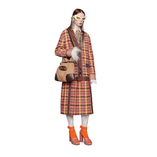 Check tweed skirt with silk trims