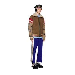 Suede jacket with GG knit sleeves