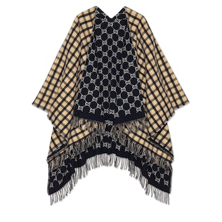 Reversible GG wool poncho