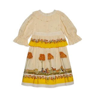 Children's dogs and trees print silk dress