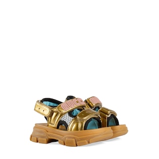 Toddler metallic leather and mesh sandal