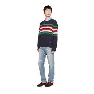 Striped wool alpaca sweater with GG