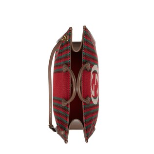 Houndstooth and stripe tote with Interlocking G