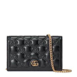 【GUCCI】GG MATELASSE CHAIN SHOULDER BAG Gucci Black Calfskin GG Matelasse Medium Slim Chain Shoulder