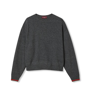 【GUCCI】GGロゴセーター コットン リブニット Vネック 長袖 グレー L GUCCI】GGロゴセーター コットン リブニット Vネック 長袖