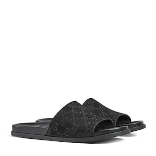 サンダル Gucci Rhein Gg Open Slides Gucci Men's Rhein GG Suede Crisscross Side Sandals | Neiman