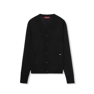 グッチメンズカーディガン Wool knit cardigan with Web in dark blue | GUCCI® SG