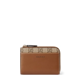 GG Emblem continental wallet in beige and dark brown fabric