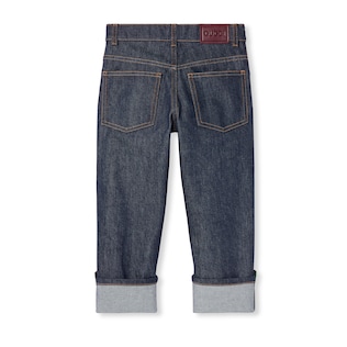 Children's GG denim jacquard pants in blue and ivory | GUCCI® US