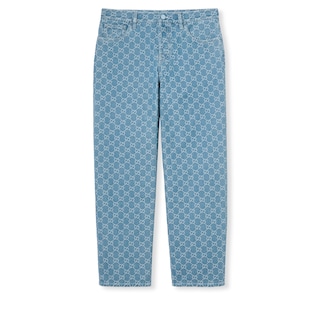 24新作 グッチ デニム クロップドパンツ グッチ 24SS 771458 GG ディテール オーガニックデニム パンツ