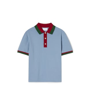 最終価格✴GUCCI　KIDS、グッチキッズ、ポロシャツ、アップル チルドレンズ〕プリント コットン ポロシャツライトブルー