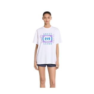 GUCCI CASHMERE AND SILK TOP Tシャツ Cashmere and silk top with intarsia in green | GUCCI® US