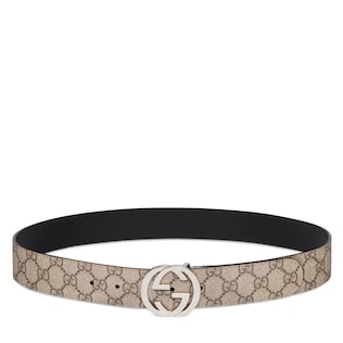 GUCCI グッチ Gバックル ベルト  白 マーモント インターロッキング インターロッキングG バックル付き ベルトベージュ/エボニー GG