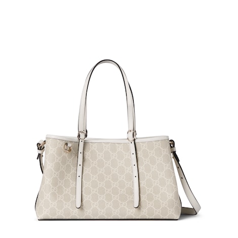 ハンドバッグ GG EMBLEM GG Emblem small shoulder bag in beige and white fabric