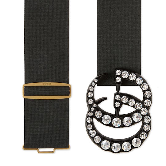 Elastic belt with crystal double g buckle sale