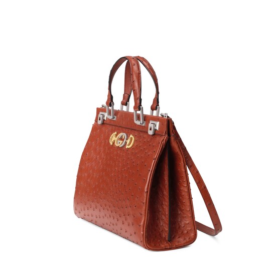 Gucci Zumi ostrich medium top handle bag. 1