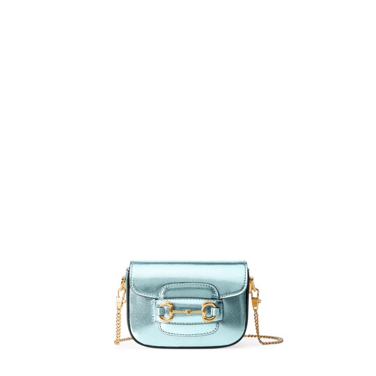 Horsebit 1955 super mini bag — metallic light blue leather — 7602531LD0G4849