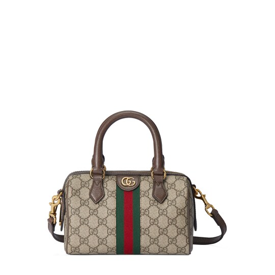 Ophidia GG mini top handle bag — beige and ebony canvas — 77205396IWG8745