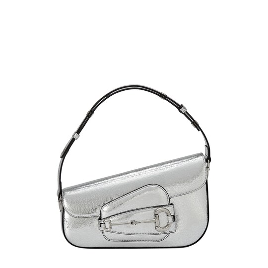Horsebit 1955 small shoulder bag — metallic silver leather — 764155AAC1M8106
