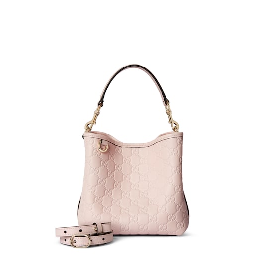 Gucci 'GG Emblem' mini handbag グッチ レディース バッグ GG Emblem super mini bag in beige and dark brown fabric