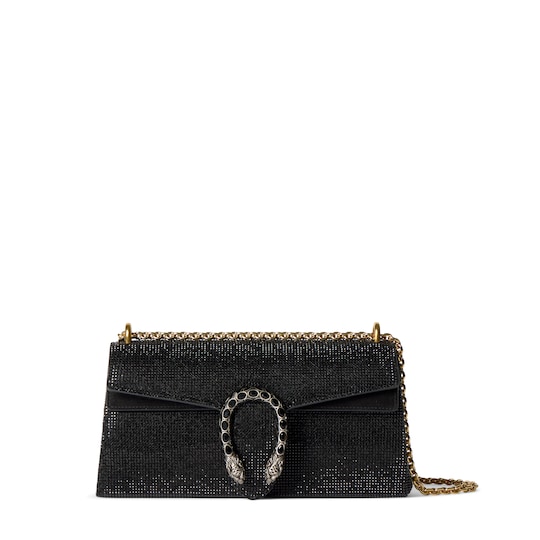 Dionysus crystal medium shoulder bag — black suede — 874735CAACH1049