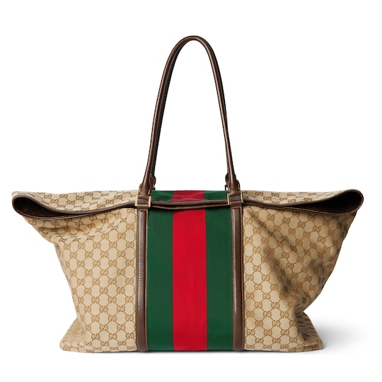 GG duffle bag with Web — sand and brown GG canvas — 874979FAFV99653
