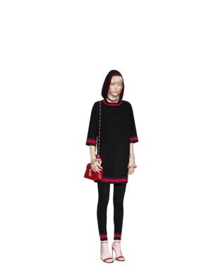 Stretch viscose hooded dress with Web