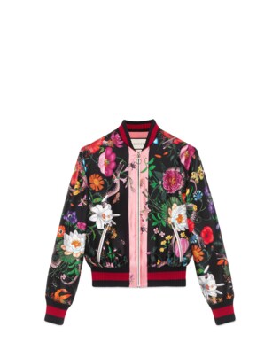 Flora Snake print silk bomber