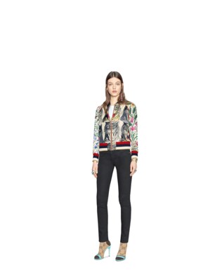 Patchwork print silk bomber