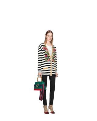 Embroidered cashmere wool oversize cardigan